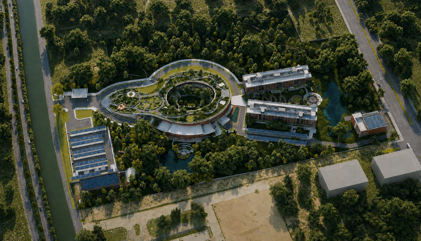 Aerial view of the SOUL campus adjoining GIFT City